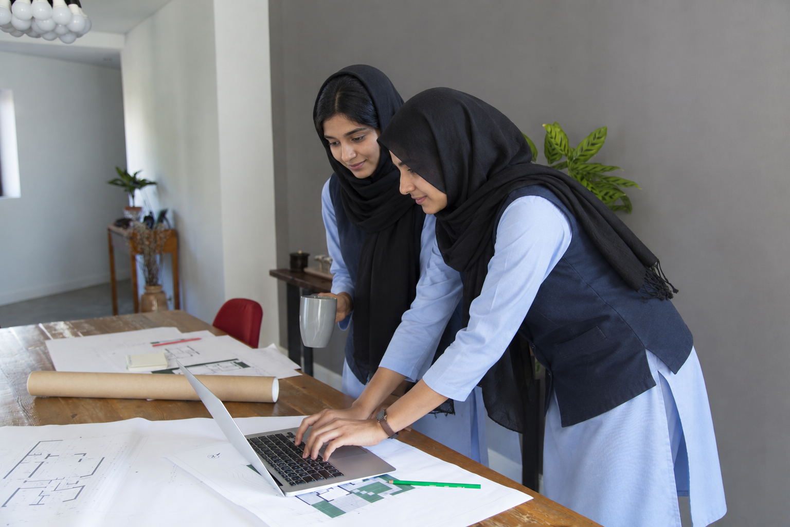 Interior Designing students drafting plans